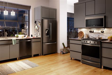 stainless steel appliances with black cabinets|black stainless appliances kitchen ideas.